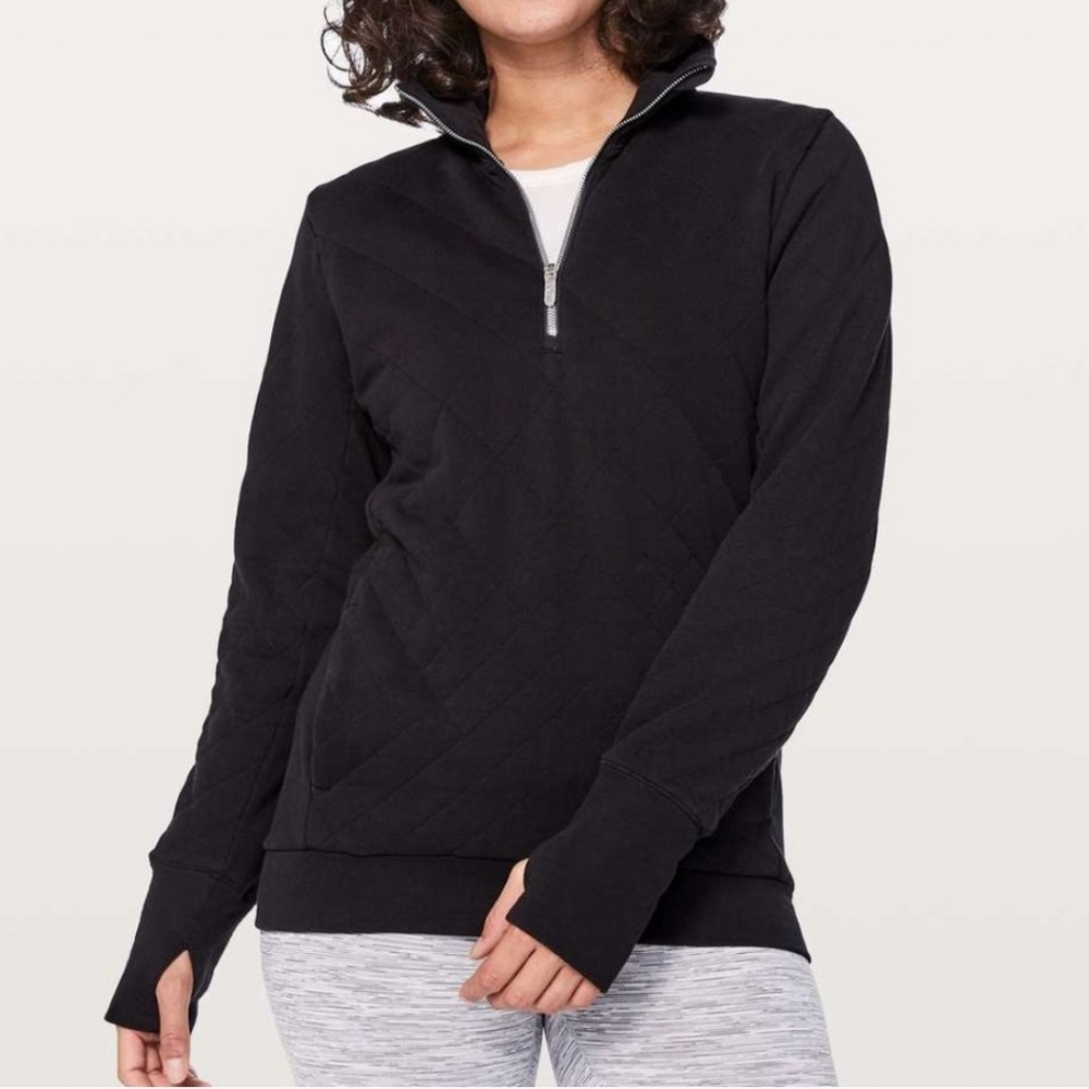 Lululemon Forever Warm Washed Black Quilted Quarter Zip Pullover Jacket 8